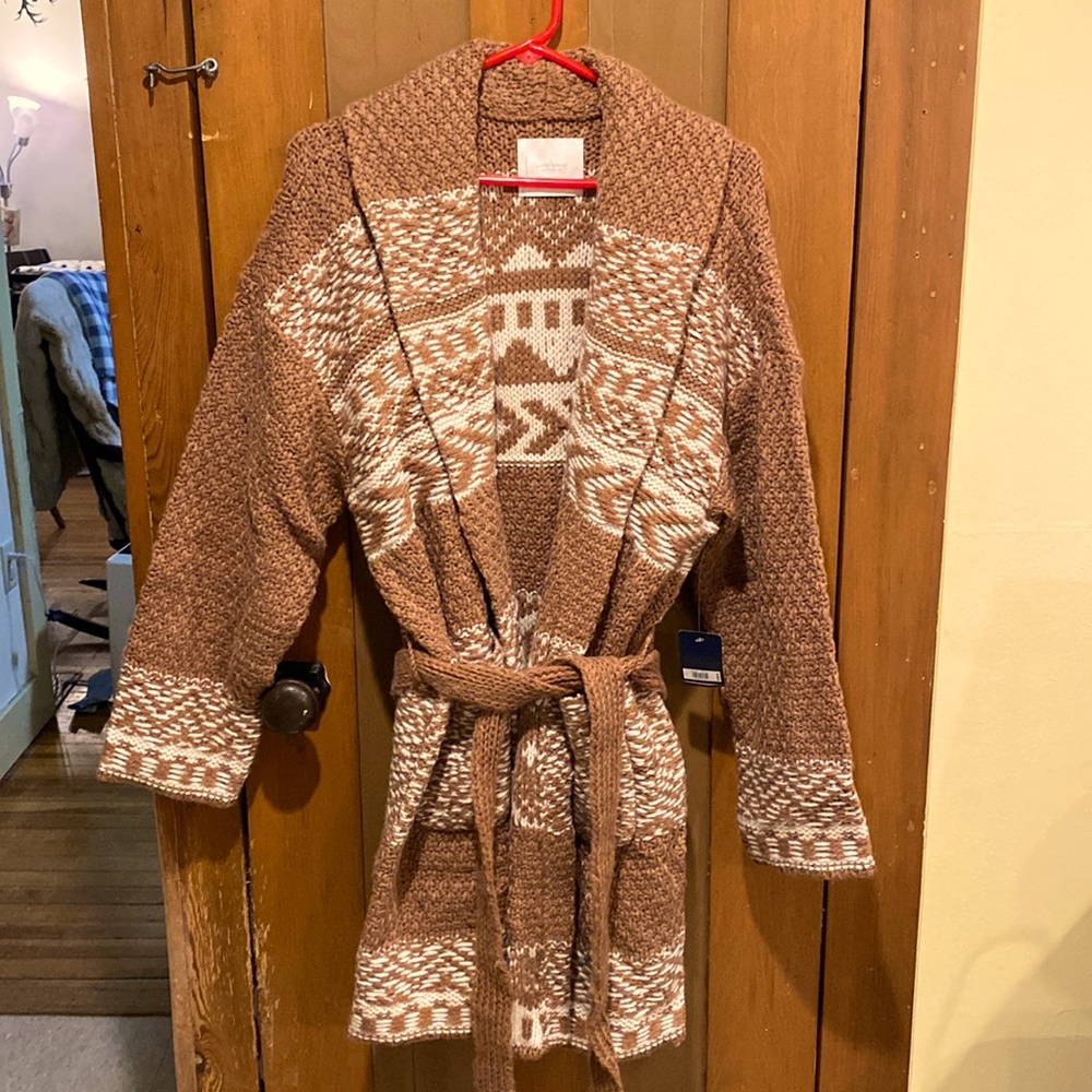 NWT Lucky Brand Fairisle Caramel Cafe Coatigan,Wool Blend,Boho,Oversized,Size L